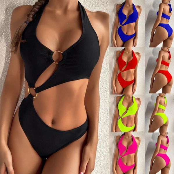 Swimwwear Foreign Trade Express Amazon Ladies Bandage de couleur solide SEPART SECKSUIT SEXY BIKINI