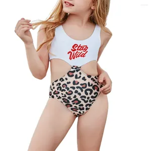 Dames Badmode FS Schattig Meisje Luipaard Print Monokini Hol Halter Riem Ronde Hals Badpak Kinderen Badpak Eendelig Zomer