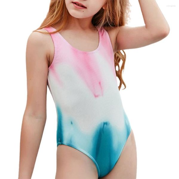 Traje de baño para mujer FS linda niña multicolor costura impresión monokini cuello redondo patchwork traje de baño niños traje de baño una pieza verano