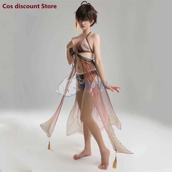 Maillots de bain pour femmes Jeu Genshin Impact Cosplay Zhongli Maillot de bain Été Anime Femmes Maillots de bain 2022 Bikini fendu est mince avec jupe en gaze Tailles S-XLC24315