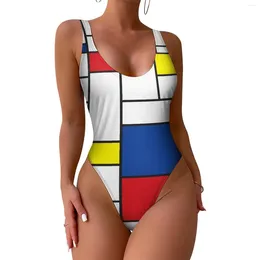 Maillots de bain pour femmes Géométrique De Stijl Maillot De Bain Sexy Art Moderne Femmes Une Pièce Coloré Body Sport Push Up Maillots De Bain Plus Taille