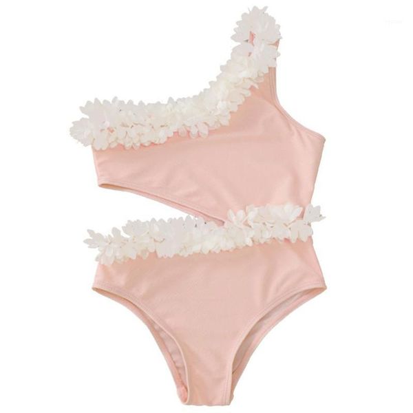 Traje de baño para mujer Chicas Pink Unilateral One Hombro Traje de baño Kid Baby Beach Bathwear Bikini Set Natación Traje de baño 2021