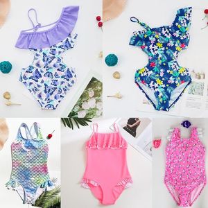 Traje de baño para mujeres Traje de baño para niñas Traje de baño de una pieza con volantes Bikini Traje de baño Lindo Floral para niños 2023 Ropa de playa de verano 2-14 años