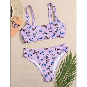 Dames zwemkleding meisjes tiener zwembouten bandeau bloemenprint zwempak strand tweedelige cross bikini badmode tankinis set