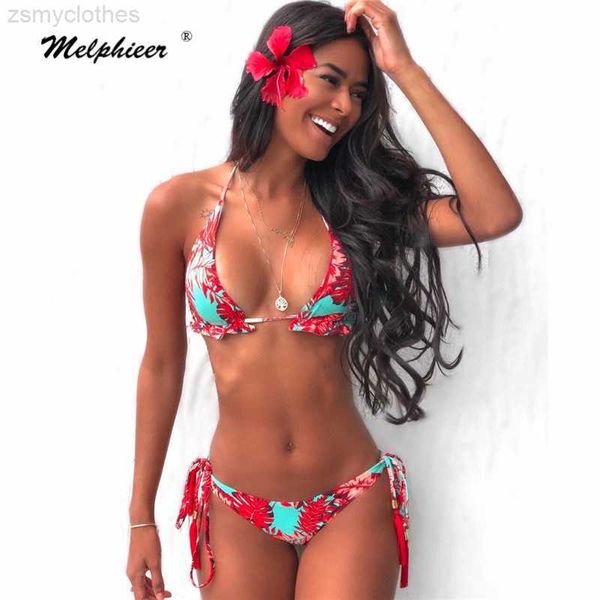 Traje de baño de mujer Niñas corbatas halter brasileño push up bikini borlas biquini traje de baño tiras vendaje traje de baño ropa de playa traje de baño mujeres S ~ XL