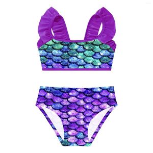 Filles de maillots de bain pour femmes deux pièces de maillot de bain de bikini imprimé pour plage avec bandoulins à ébourignage