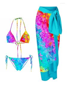 Swimwear pour femmes Changement progressif Couleur contrastante pour dames bikini fashion papillon imprimé deux pièces de créateur de bains de vacances et couvre