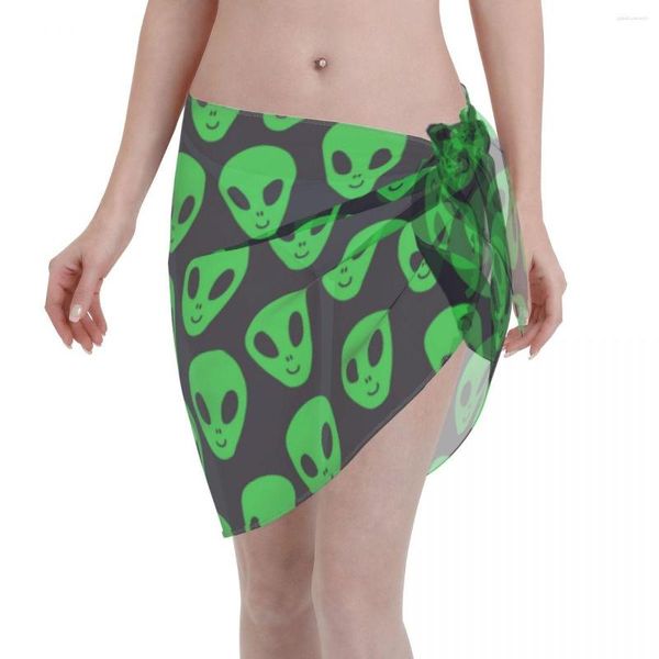 Maillots de bain femme vert Alien UFO (2) été femmes couvertures plage Bikini Wrap pure jupe courte écharpe couvertures pour