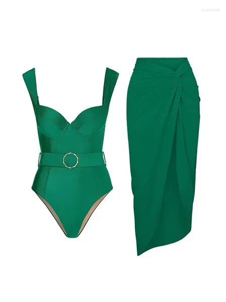 Swimwear Women's Green Retro Femmes Swimsuit One Piece 2024 Suite de natation licou à une épaule