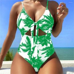 Swimwear Women Green Trees Print Bikini Hollow Out Bandage noué Monokini maillot de bain pour femmes Swimswes de vacances