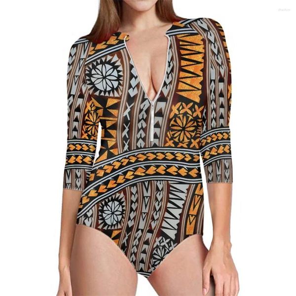 Maillots de bain pour femmes Demi manches Contrôle de l'abdomen Maillot de bain une pièce Maillot de bain Deep V Bikinis Été 2023 Mai Polynésien Tribal Samoa Personnalisé