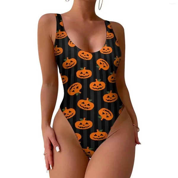 Swimwear Women's Halloween Pumpkin MAINTAIRE SEXY SEXY STRIPES IMPRESSION FEMELLE ONE PIÈCE Bodys de body produit Push Up Up Beachwear Large Taille