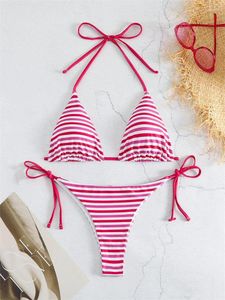 Dames badmode halter bikini zwempak vrouwen 2024 rode streep push omhoog bh zwempak zomer uitgehakte kanten strand badpakken string