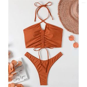 Swimons de maillots de bain féminin lique en dentelle ridée en bikini de maillot de bain féminin pour deux pièces à deux pièces