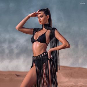 Traje de baño de mujer Tejido a mano de ganchillo Mujeres Vintage Cover Ups Vacaciones de verano Ropa de playa Traje de baño Borla retro Ahueca hacia fuera Faldas a juego