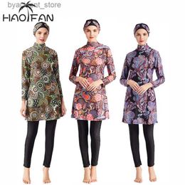 Traje de baño para mujer HAOFAN Mujeres Floral Traje de baño musulmán Hijab Muslimah Traje de baño islámico Swim Surf Wear Sport Burkinis S-4XL L240308