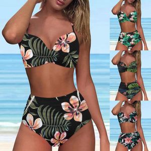 Dames badmode Hawaii bikini set voor vrouwen retro bloem print zwempak stretchy push-up badpak ruches snel drogen strandkleding