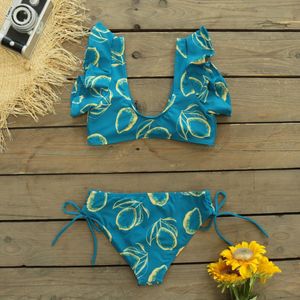 Dames badmode hoge taille bikini ruche vrouwen print badpak push-up bikinis plus size badpakken bloemenstrand slijtage 2 stuk set