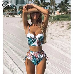 Bikini de maillots de bain féminin High Waond Set 2024 Mujer Push Up Bandage Bikini Swimwear Women Floral Two Pieces Swimsuit Lastfappy Biquinitraje de Bao Wx