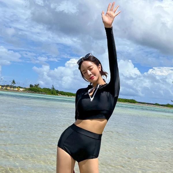 Maillots de bain pour femmes taille haute bikini ensemble 2024 conception coréenne à manches longues deux pièces maillot de bain qualité costume de plage