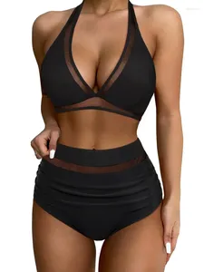 Dames Swimwear High Taille Bikini Set Sexy Push Up Swimsuit Women Black Beachwear Tummy Control Verstelbaar badpak Bikini's 2024