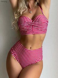 Dames zwemkleding hoge taille bikini's 2023 dames gingham bedrukte badmode vrouwelijk sexy gesport zwempak vrouwelijke gevoegde zwembaden badkleding strandkleding y240402