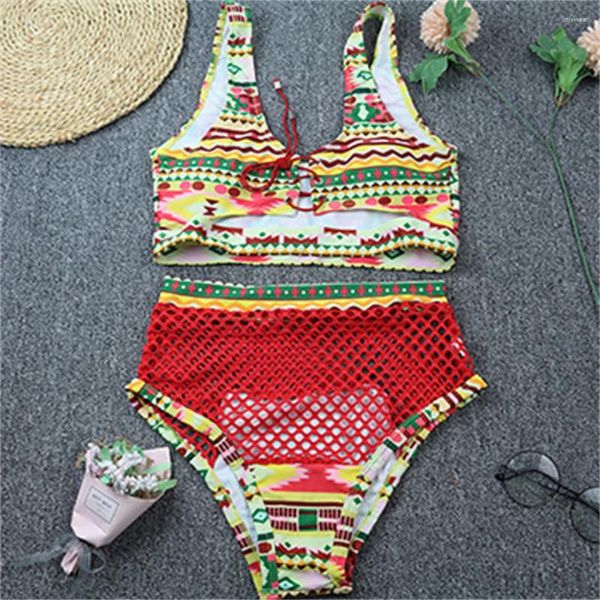 Traje de baño para mujeres Bikini de cintura alta Bikini Sexy Mesh Hollow Punk Tankini Goth Swimsuit empuje up trajes