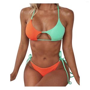 Dames zwemkleding met hoge taille bikini -sets voor zomerkleurblok Push Up 2 -delige zwempak Halter Swim Tops Bathing Suits 2024 Beachwear