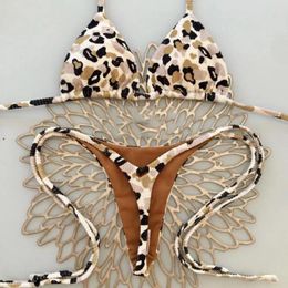 Swimwear féminin Swimsuit à taille haute le léopard Imprimé de soutien-gorge Halter Bra lacet-up string Cherry Brazilian Bikini Sexy Two Piece for Women