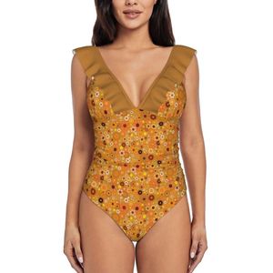 Maillot de bain pour femme Hippie Flower Stars 60S 70S Ruffle Women One Piece Maillot de bain Monokini Push Up Maillot de bain Beachwear Vintage Retro OldWomen '