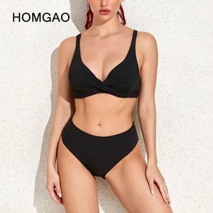 Swimwear féminin Homgao Sexy High Taist Swimwwear Womens 2023 New Bikini Ribbon Swimwwear Womens Bikini Set Summerwear J240403