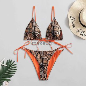 Traje de baño de mujer Venta caliente traje de baño de talla grande para mujer 2 piezas Estampado de piel de serpiente sexy con cordones Conjunto de bikini de pierna de corte alto Traje de baño de dos piezas bikinis J230704