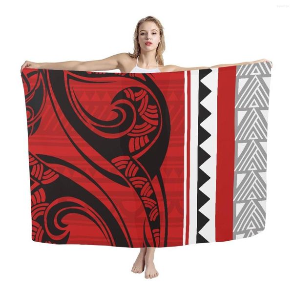 Traje de baño para mujer Hycool Polynesian Tribal Red Print Elegante Sarong Lavalava Traje de baño personalizado Super Soft Beach Pareo para mujeres 2023