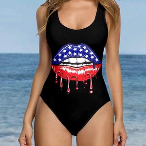 Dames Swimwear Independence Day voor American Print Square Neck Open Back High Cut Monokini Swimsuit Dress Shorts