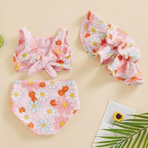 Maillots de bain pour femmes infantile enfants bébés filles 3 pièces maillots de bain mignon été sans manches arc débardeurs Shorts chapeau de bain vêtements de plage 0-4Y