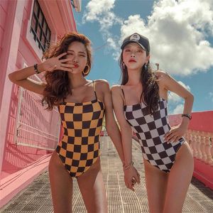 Dames badkleding ins wind uit één stuk zwempak vrouwen Japans en Koreaans meisje plaid bikiniwomen's