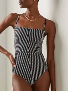 Dameszwemkleding Geïntegreerde mode gestreepte print bikini dames zwart sexy jarretel badpak zomer eenvoudig strand pak cover retro Biquini 2023 J240131