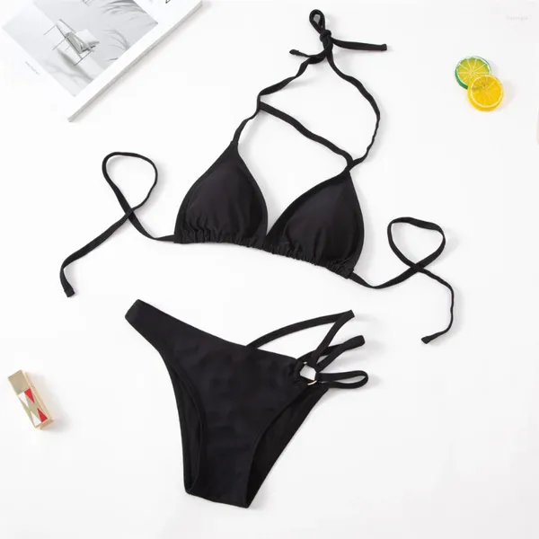 Swimwear de mujeres Cadena irregular Bikini tanga Black Swimsuit Triangle Sexy Micro Women Dos piezas Traje de baño Sets Beach Outfit