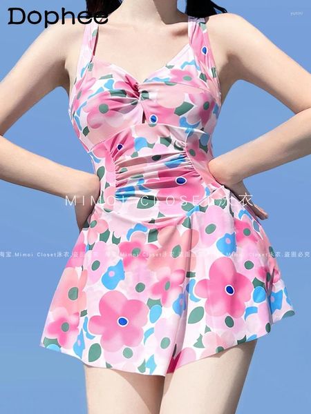 Swimons de maillots de bain Japonais mignon STRAP ROSE STRAP POUR FEMMES 2024 Été Girly High Waist A- Line mini robe One-pièce