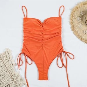 Bikini junior féminin Bikini One Sweet Spaghetti Spaghetti Spaghetti Shirred Monokini Tie Side Styler