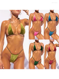 Sexy velours maillot de bain femmes Micro Bikini ensemble string maillot de bain 2 pièces maillot de bain dames vert String Biquini baigneurs