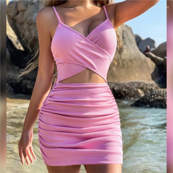 Swimwear Women's Kaftan Beach Dress Bikini Style coréen Femme Bathing Fssuit 2023 Mesdames Brass Hollow Out Solid Spandex Cover For Tunic Up