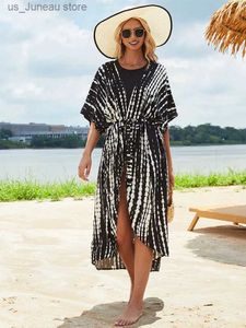 Swimwear Women's Kaftan Beach Tunic Beach Cover Saida de Praia MAINTAIRE DE MAISON FEMMES BIKINI COUVERTURE UP Pareo Sarong Beachwear N1225 1 T240415