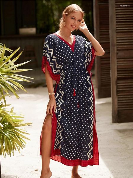 Maillots de bain pour femmes Kaftan Broderie Beach Cover Up Saida de Praia Maillot de bain Femmes Bikini Tuniques pour Pareo Sarong Beachwear Q1193