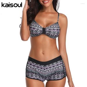 Dames Badmode Kaisoul 2024 Plue Size S-5XL Tweedelig Bedrukt Badpak Dames Slanke Band En Boxershorts Braziliaanse Stijl Strandkleding