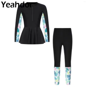 Dames zwemkleding kinderen meisjes 2pcs zwempak uitslag bewaker upf 50 lange mouwen zwemjurk en leggings full body cover strandkleding badkleding pakken