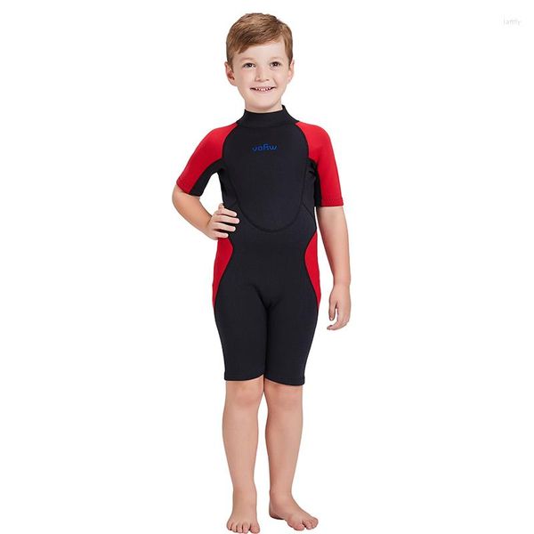 Traje de baño para mujer Traje de neopreno para niños para niños Niñas Trajes de neopreno cortos de neopreno de 2 mm Trajes húmedos con cremallera en la espalda Traje de baño de manga corta para mantener el calor Natación Buceo