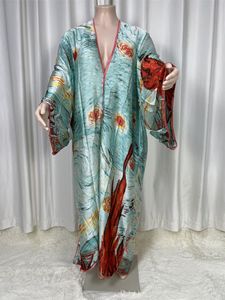 Maillots de bain pour femmes KIMONO Automne Printemps Femmes Cardigan Lâche Longue Robe Cocktail Party Boho Maxi Africain Vacances Batwing Manches Robe De Soie 230914