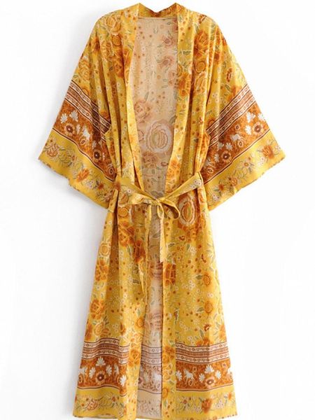 Maillots de bain pour femmes Robe Kimono Cover Up Femmes Aisselles Évider Robe D'été Mode Imprimé Floral Bohème Cardigan RobesFemmes