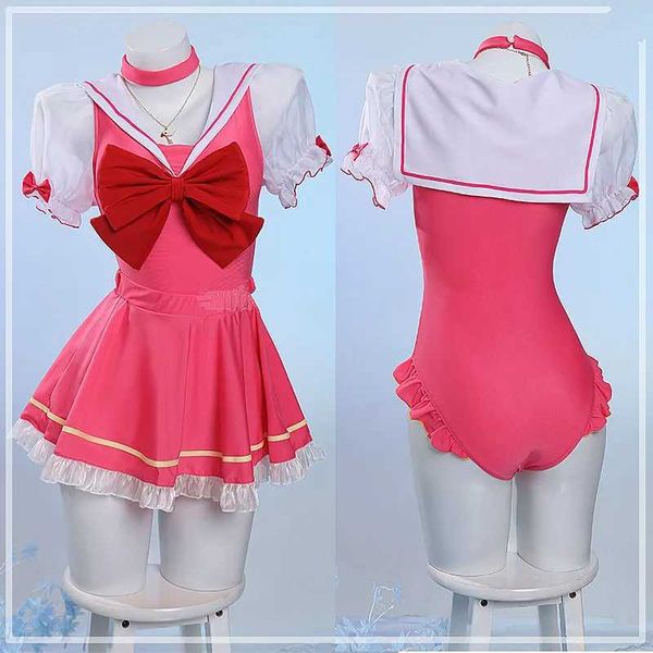 Traje de baño para mujer Kinomoto Sakura Traje de baño sexy de una pieza Juego Card Captor Cosplay Come Anime Conjunto de bikini para mujer Traje de baño para niñas Tallas S-XLC24315